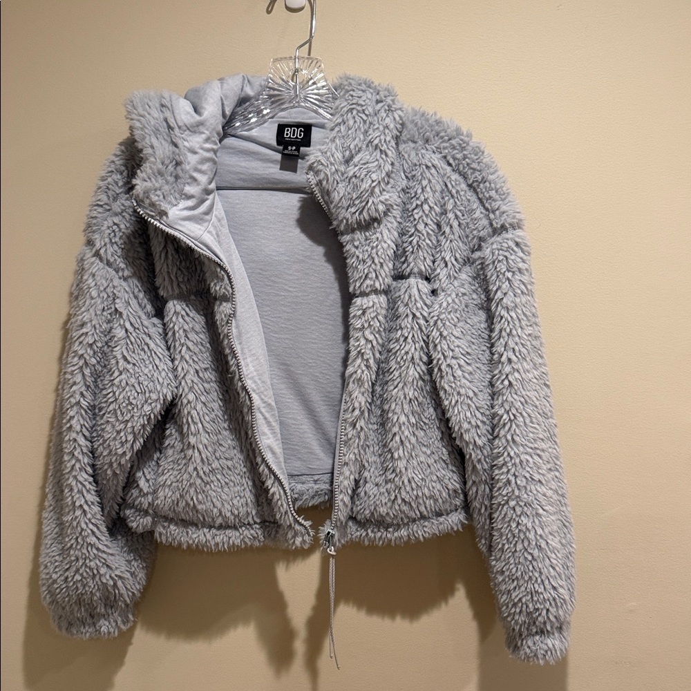 BDG Light Gray Fleece Jacket Urban Outfitters Small